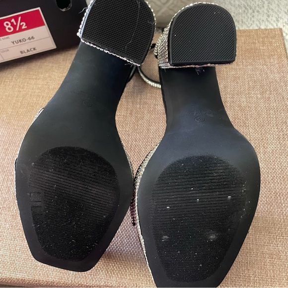 Black Rhinestones Shoes 8.5, black open toe chunky block platform heels - Picture 7 of 11